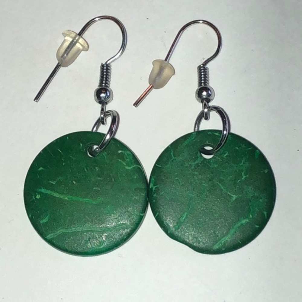 Green Dainty Disk Boho Dangle Earrings